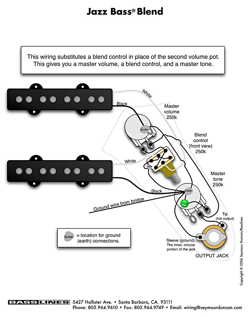 Schéma de montage / cablage pour Fender Jazz Bass Blend emg hss wiring 